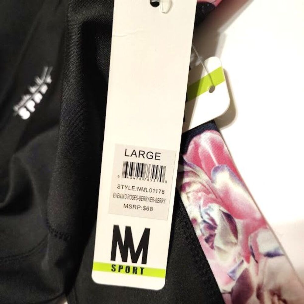 NEW Nicole Miller NM Sport Black Pink Roses Berry Leggings L Tags Media Pocket - Picture 6 of 6